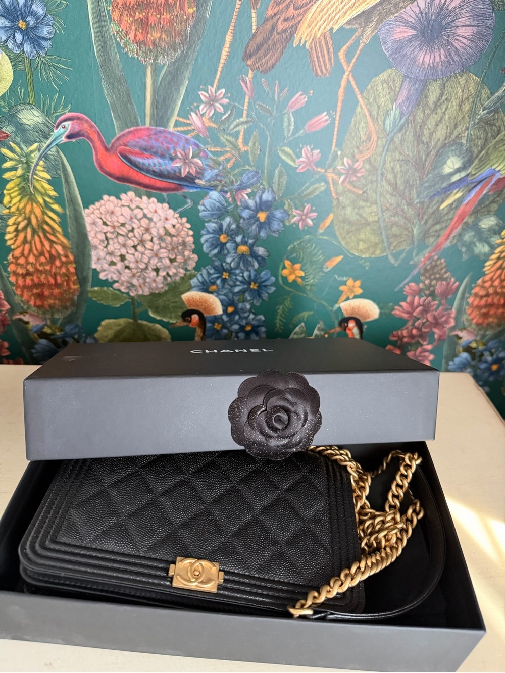 Chanel Black Caviar Boy Wallet On Chain
